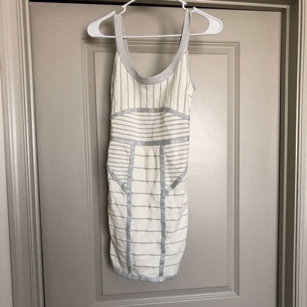 White and silver bodycon mini dress